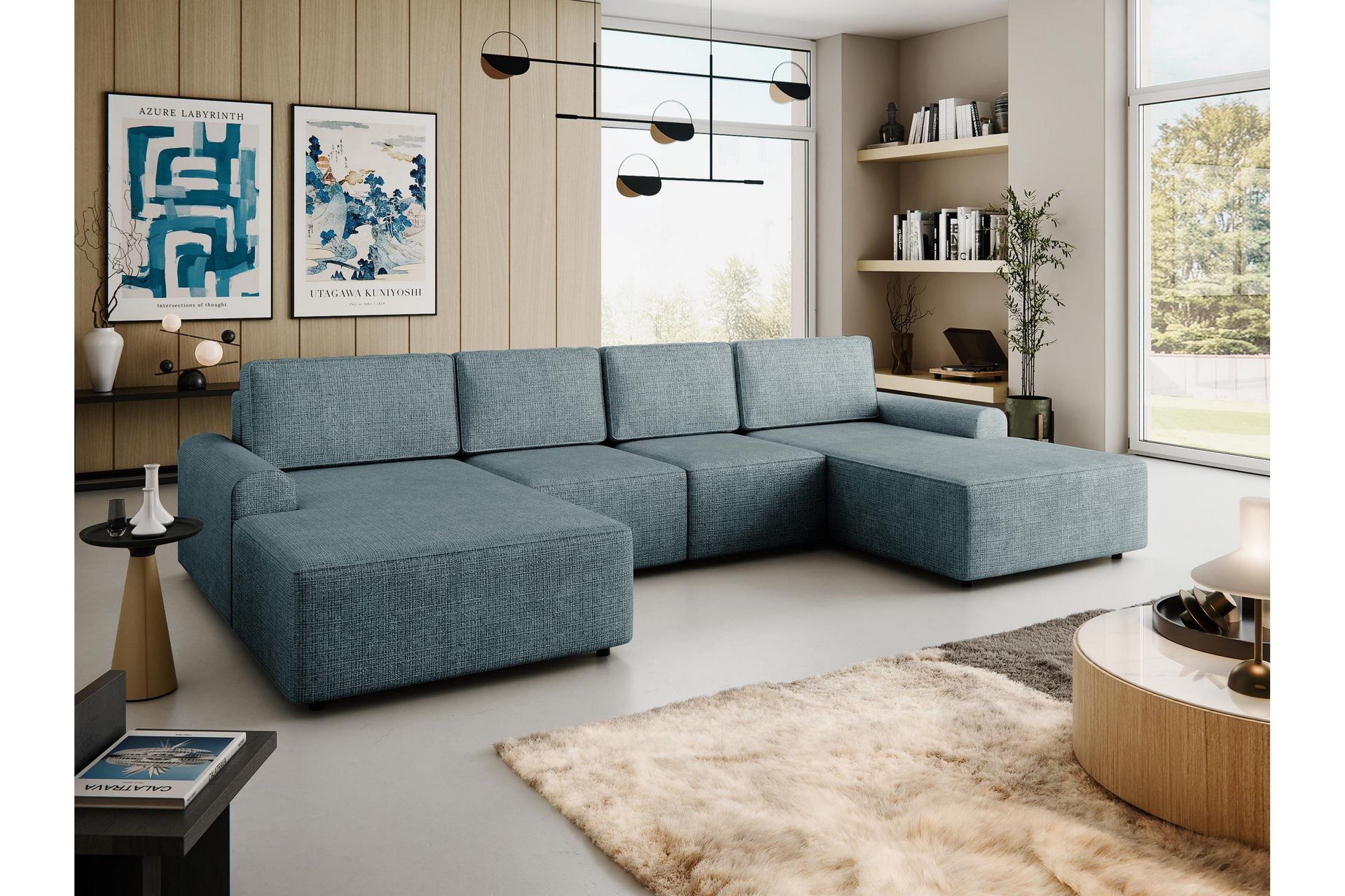Bella Sovesofa med Dobbel Sjeselong 4-seter i Plysj - Grå - Møbler - Sofaer - Sovesofaer