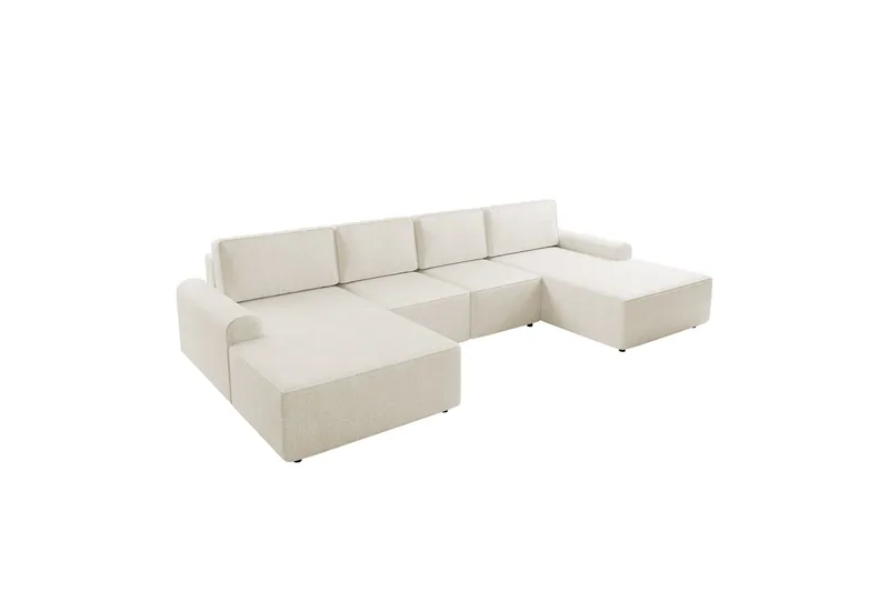 Bella Sovesofa med Dobbel Sjeselong 4-seter i Plysj - Beige - Møbler - Sofaer - Sovesofaer