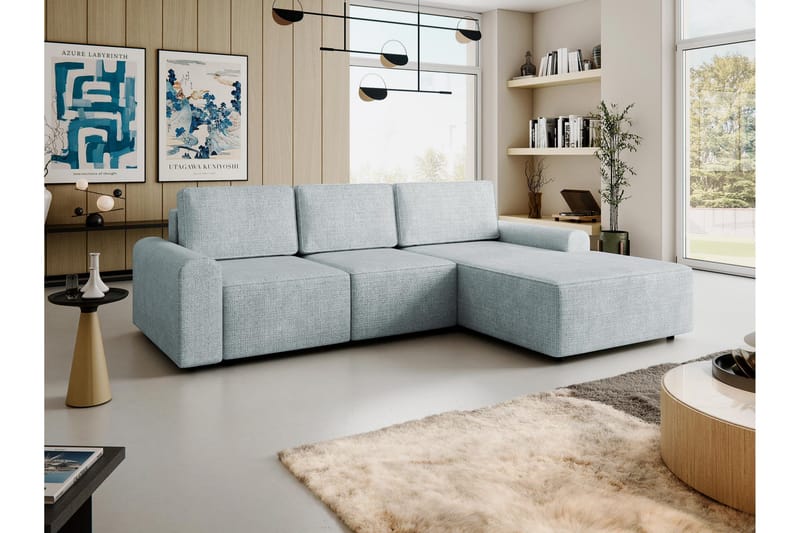 Bella Sovesofa med Sjeselong 3-seter i Plysj - Grå - Møbler - Sofaer - Sovesofaer