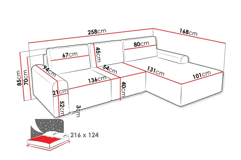 Bella Sovesofa med Sjeselong 3-seter i Plysj - Beige - Møbler - Sofaer - Sovesofaer