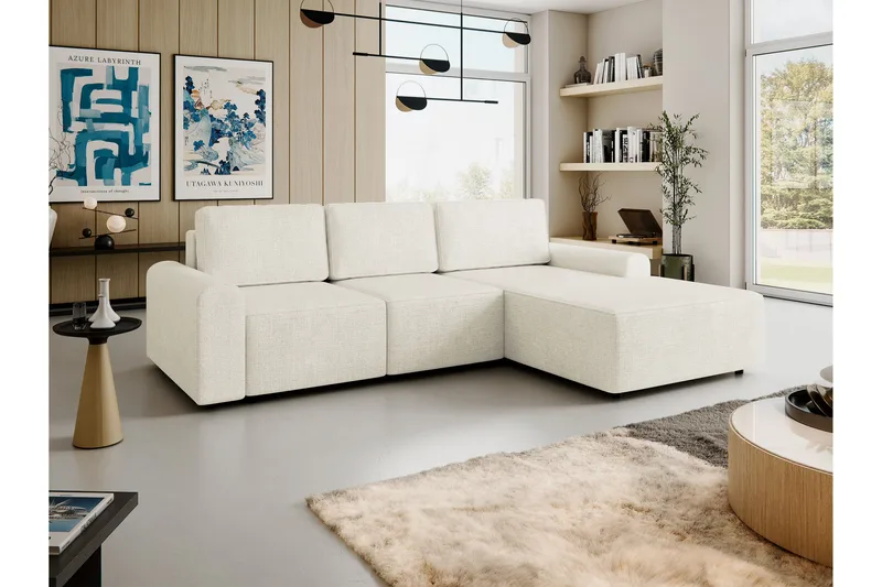 Bella Sovesofa med Sjeselong 3-seter i Plysj - Beige - Møbler - Sofaer - Sovesofaer