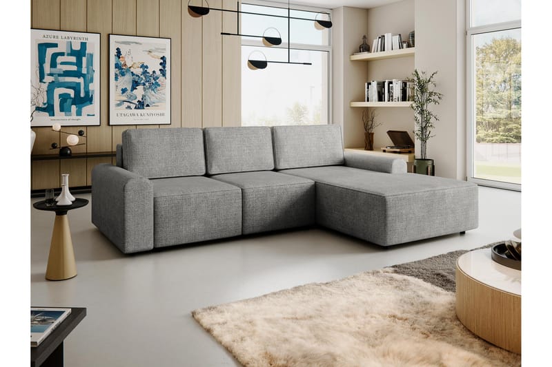Bella Sovesofa med Sjeselong 3-seter i Plysj - Grå - Møbler - Sofaer - Sovesofaer