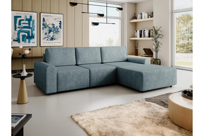 Bella Sovesofa med Sjeselong 3-seter i Plysj - Grå - Møbler - Sofaer - Sovesofaer