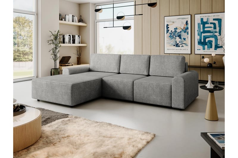 Bella Sovesofa med Sjeselong 3-seter i Plysj - Grå - Møbler - Sofaer - Sovesofaer