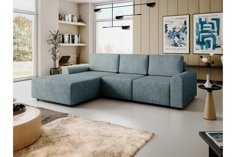 Bella Sovesofa med Sjeselong 3-seter i Plysj - Grå - Møbler - Sofaer - Sovesofaer