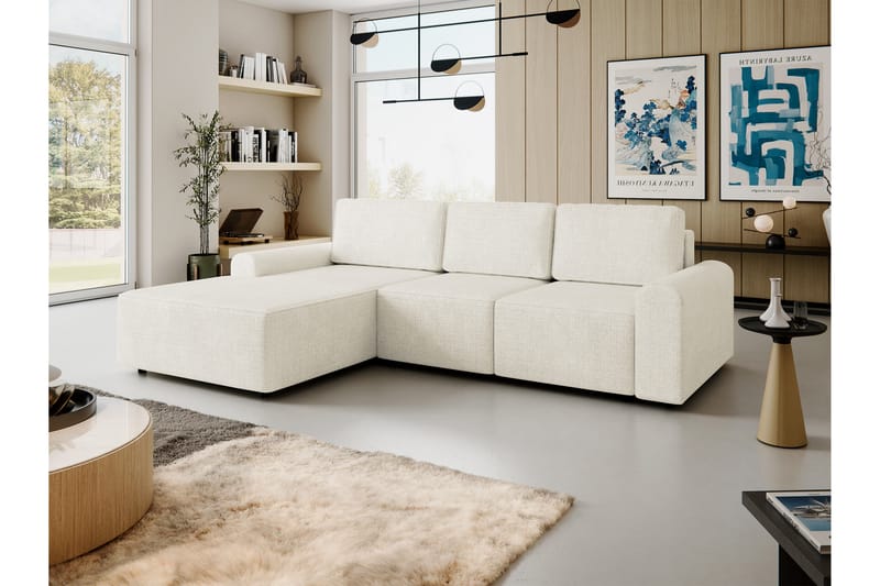 Bella Sovesofa med Sjeselong 3-seter i Plysj - Beige - Møbler - Sofaer - Sovesofaer