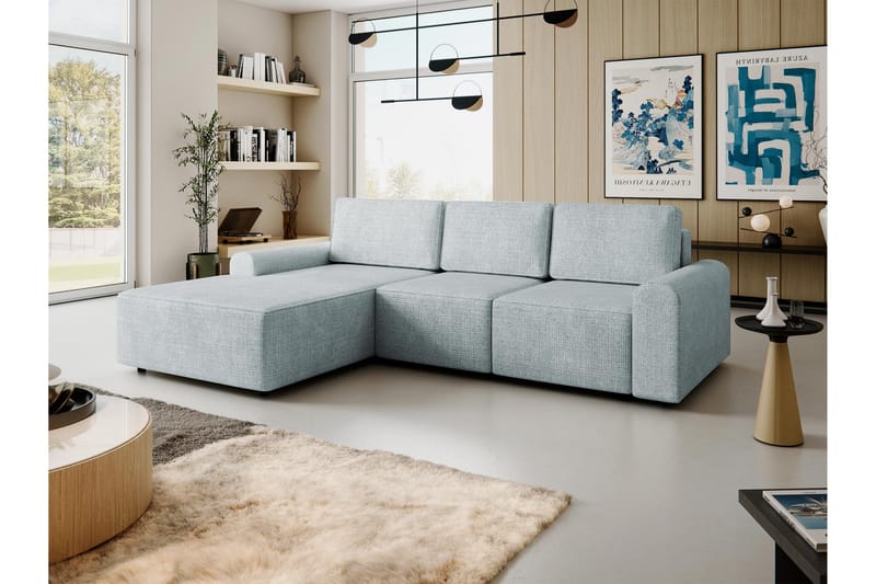 Bella Sovesofa med Sjeselong 3-seter i Plysj - Grå - Møbler - Sofaer - Sovesofaer