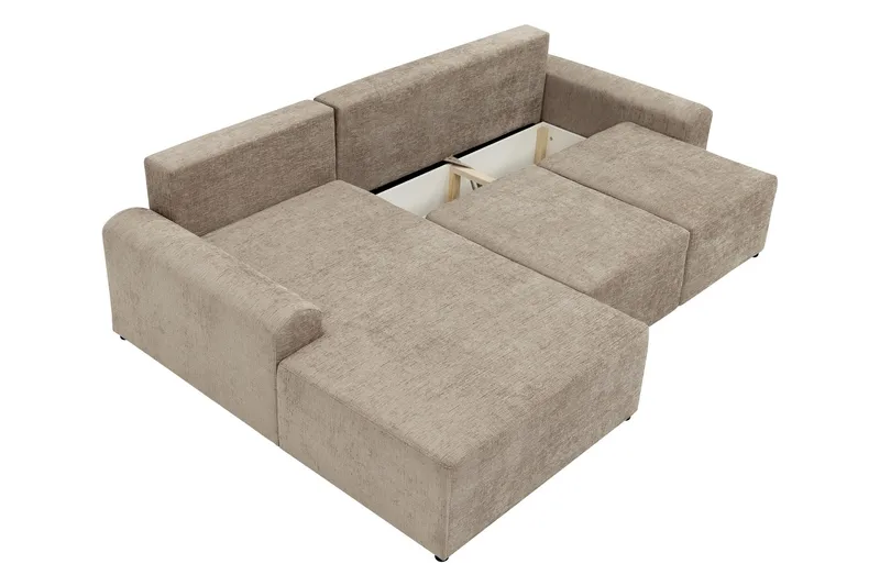 Bella Sovesofa med Sjeselong 3-seter i Plysj - Beige - Møbler - Sofaer - Sovesofaer