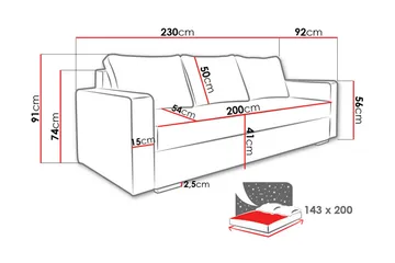Beno 3-seters Sovesofa 143x200 cm med Oppbevaring i Stoff - Brun - Møbler - Sofaer - Sovesofaer