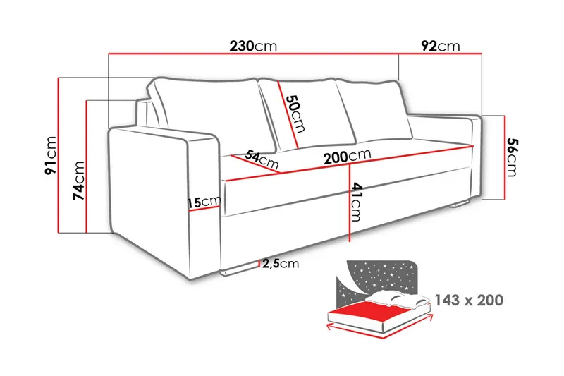 Beno 3-seters Sovesofa 143x200 cm med Oppbevaring i Stoff - Brun - Møbler - Sofaer - Sovesofaer