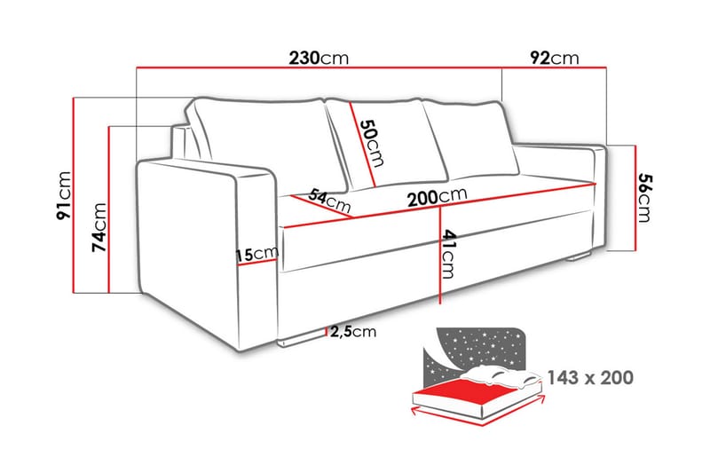 Beno Sovesofa 230x92x91 cm - Møbler - Sofaer - Sovesofaer
