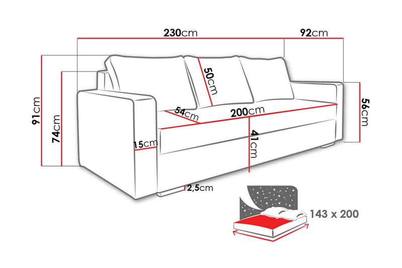 Beno Sovesofa 230x92x91 cm - Sovesofaer - 3 seters sovesofa