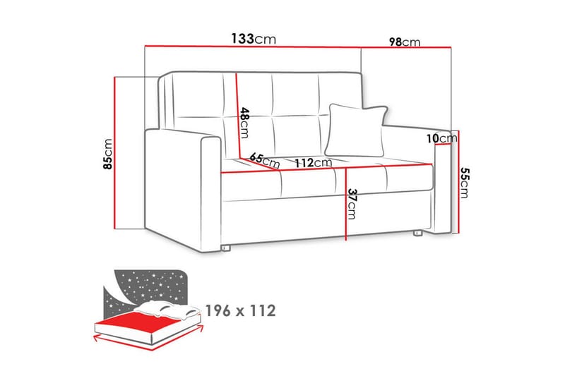 Bensbyn 2-seter Sovesofa 112x196 cm med Oppbevaring i Stoff - Grå - Møbler - Sofaer - Sovesofaer