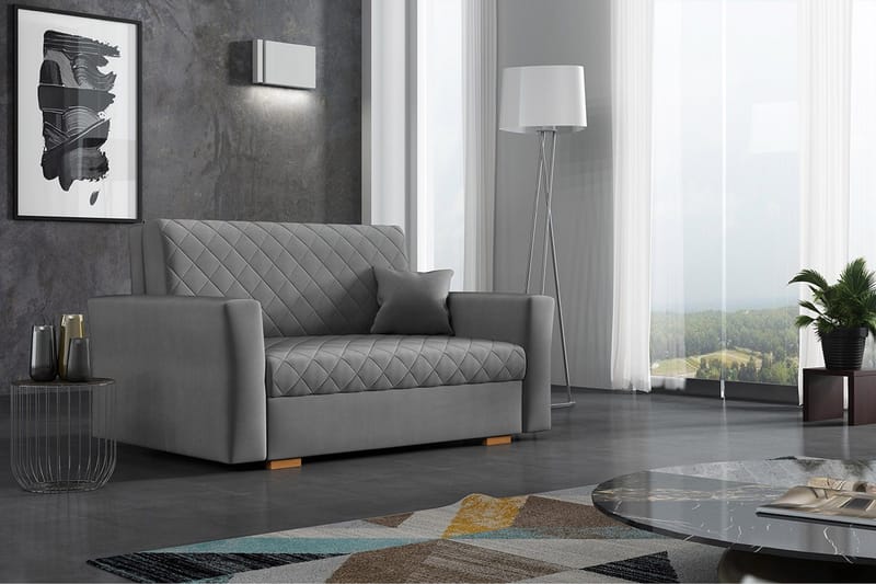 Bensbyn 2-seter Sovesofa 115x196 cm Sovbar Diamantsydd i Fløyel - Grå - Møbler - Sofaer - Sovesofaer