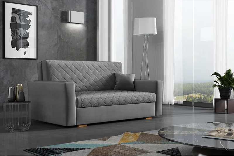 Bensbyn 2-seter Sovesofa 132x196 cm Sovbar Diamantsteppet i Stoff - Grå - Møbler - Sofaer - Sovesofaer