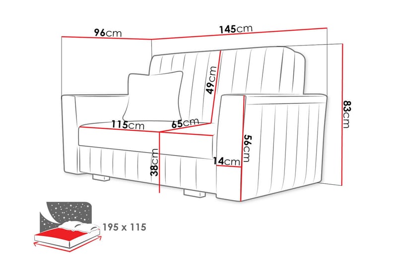 Bensbyn 2-seter Sovesofa 132x196 cm Sovbar Vertikalt Sydd i Stoff - Grå - Møbler - Sofaer - Sovesofaer