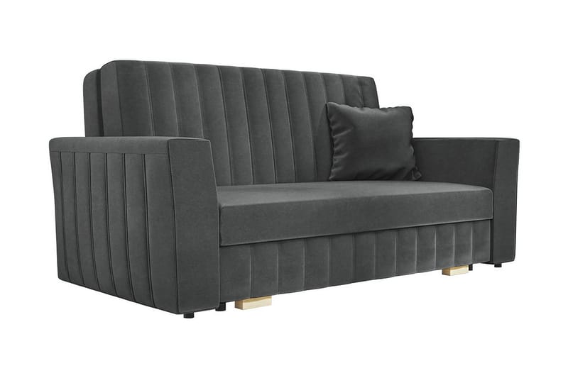 Bensbyn 2-seter Sovesofa med Oppbevaring og Vertikale Sømmer i Fløyel, Grå