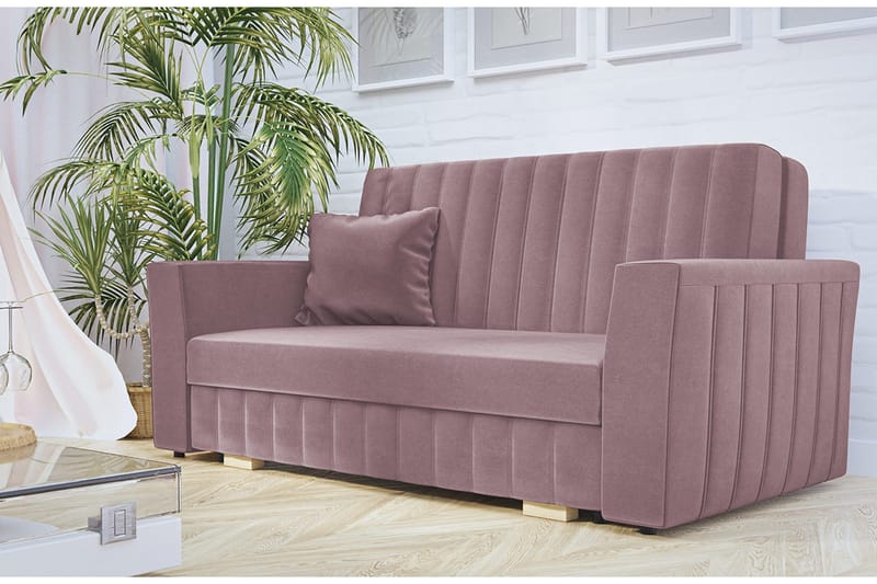 Bensbyn 2-seter Sovesofa med Oppbevaring og Vertikale Sømmer i Fløyel - Rosa - Møbler - Sofaer - Sovesofaer