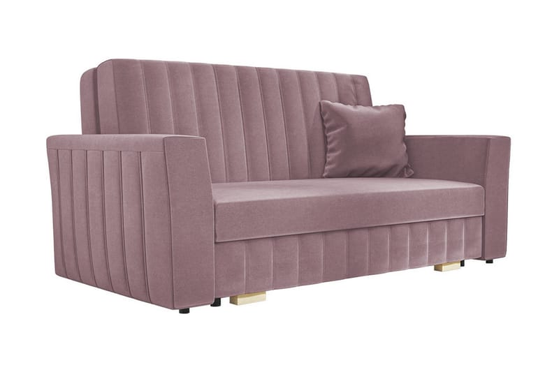 Bensbyn 2-seter Sovesofa med Oppbevaring og Vertikale Sømmer i Fløyel, Rosa