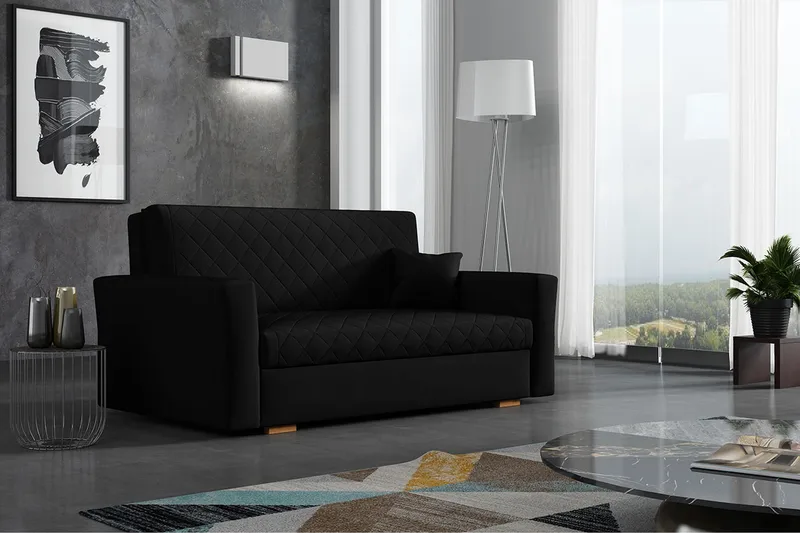 Bensbyn 3-seters Sovesofa Rutetemønster - Fløyel/Svart - Møbler - Sofaer - Sovesofaer