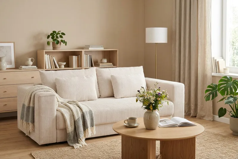 Bergen Ekstra dyp, 3-seters sovesofa med oppbevaring i manchester - Beige - Møbler - Sofaer - Sovesofaer