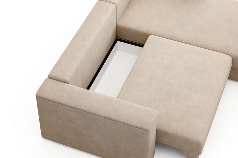 Bergen Ekstra dyp, 3-seters sovesofa med vendbar sjeselong og oppbevaring - Beige - Møbler - Sofaer - Sovesofaer