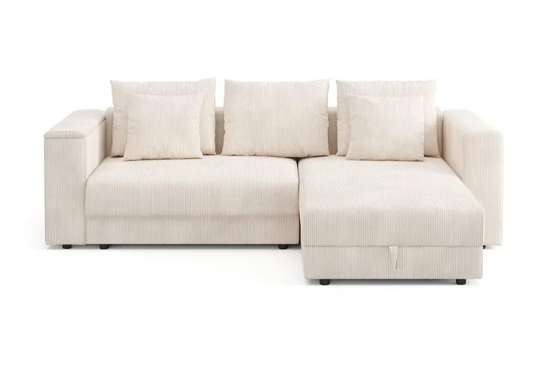 Bergen Ekstra dyp, 3-seters sovesofa med vendbar sjeselong og oppbevaring i manchester, Beige