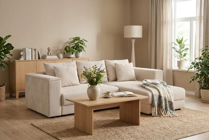 Bergen Ekstra dyp, 3-seters sovesofa med vendbar sjeselong og oppbevaring i manchester - Beige - Møbler - Sofaer - Sovesofaer