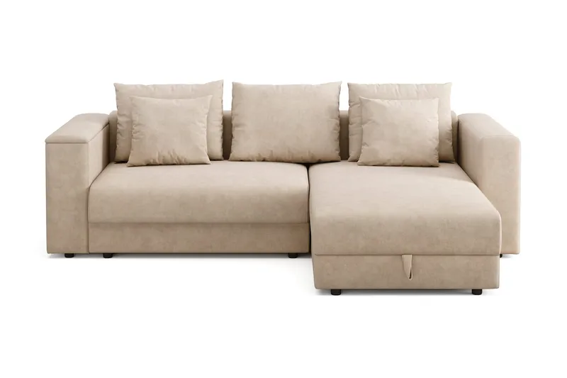 Bergen Ekstra dyp 3-seters sovesofa med divan og overmadrass i lateks og vaskbart trekk, Beige stoff