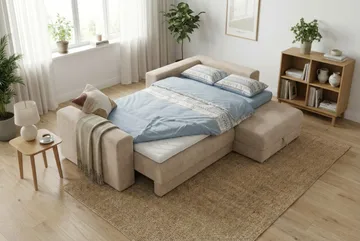 Bergen Ekstra dyp 3-seters sovesofa med divan og overmadrass i memoryskum og vaskbart trekk - Beige - Møbler - Sofaer - Sovesofaer