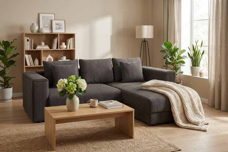 Bergen Ekstra dyp 3-seters sovesofa med divan og overmadrass i memoryskum og vaskbart trekk - Mørkegrå - Møbler - Sofaer - Sovesofaer - Sovesofa divan