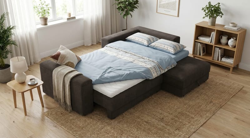 Bergen Ekstra dyp 3-seters sovesofa med divan og overmadrass i memoryskum og vaskbart trekk - Mørkegrå - Møbler - Sofaer - Sovesofaer - Sovesofa divan