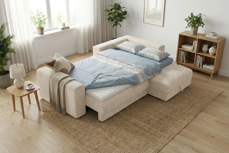 Bergen Ekstra dyp 3-seters sovesofa med divan og overmadrass i polyeterskum og vaskbart trekk - Beige manchester - Møbler - Sofaer - Sovesofaer - Sovesofa divan