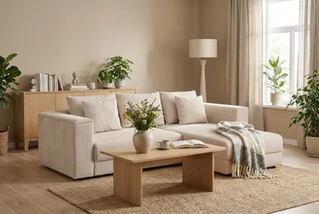Bergen Ekstra dyp 3-seters sovesofa med divan og overmadrass i polyeterskum og vaskbart trekk - Beige - Møbler - Sofaer - Sovesofaer