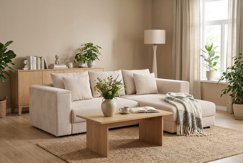 Bergen Ekstra dyp 3-seters sovesofa med divan og overmadrass i polyeterskum og vaskbart trekk - Beige manchester - Møbler - Sofaer - Sovesofaer - Sovesofa divan