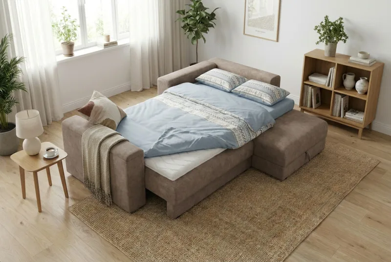 Bergen Ekstra dyp 3-seters sovesofa med divan og overmadrass i polyeterskum og vaskbart trekk - Beige stoff - Møbler - Sofaer - Sovesofaer - Sovesofa divan