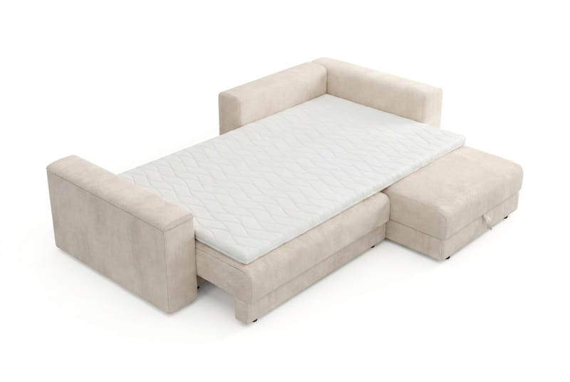 Bergen Ekstra dyp 3-seters sovesofa med divan og overmadrass i polyeterskum og vaskbart trekk - Beige manchester - Møbler - Sofaer - Sovesofaer - Sovesofa divan