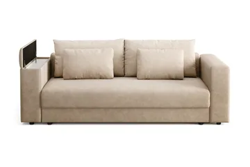 Bergen Ekstra dyp 3-seters sovesofa med overmadrass i polyeterskum og vaskbart trekk - Beige - Møbler - Sofaer - Sovesofaer