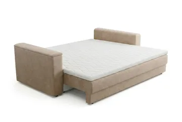 Bergen Ekstra dyp 3-seters sovesofa med overmadrass i polyeterskum og vaskbart trekk - Beige - Møbler - Sofaer - Sovesofaer