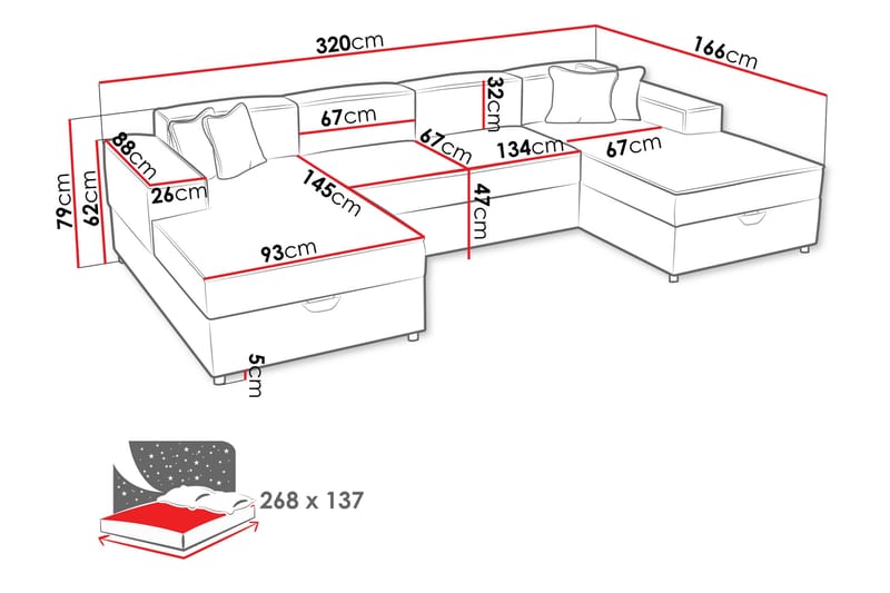 Bizantine Sovesofa Dobbel Divan 4-Seter - Hvit - Møbler - Sofaer - Sovesofaer