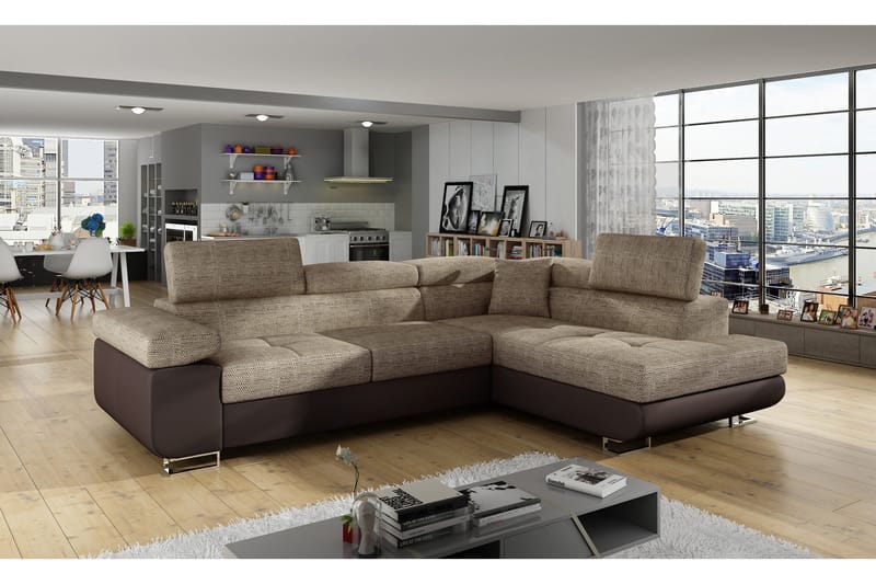 Bobis Sovesofa med Sjeselong Høyre, Beige/Brun