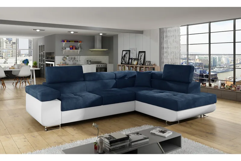 Bobis Sovesofa med Sjeselong Høyre - Blå/Hvit - Møbler - Sofaer - Sovesofaer