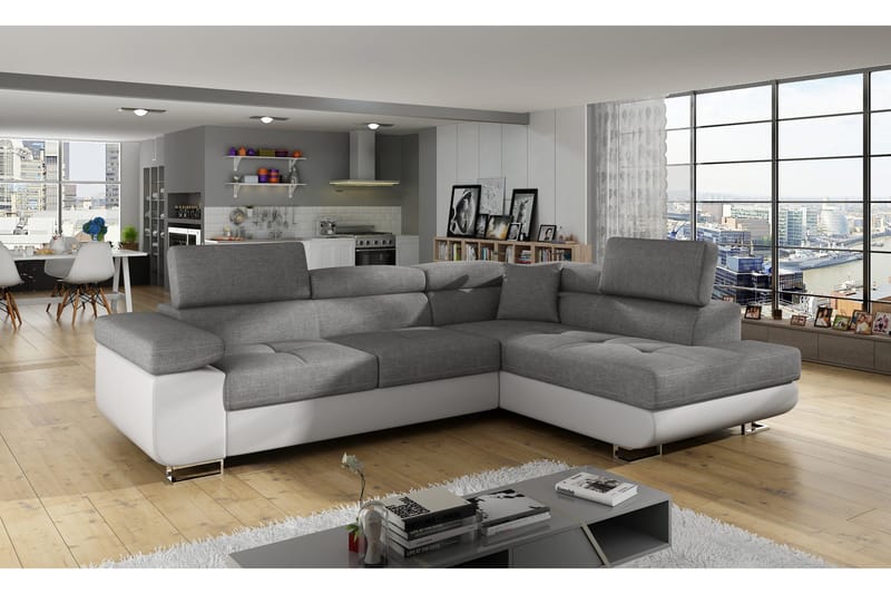Bobis Sovesofa med Sjeselong Høyre - Grå/Hvit - Møbler - Sofaer - Sovesofaer