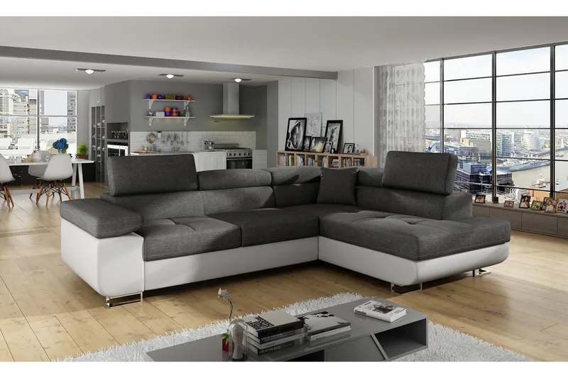 Bobis Sovesofa med Sjeselong Høyre - Grå/Hvit - Møbler - Sofaer - Sovesofaer