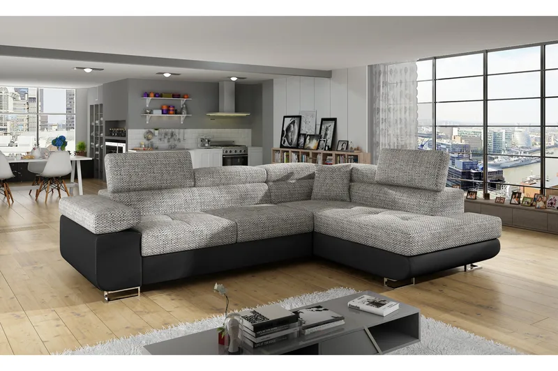 Bobis Sovesofa med Sjeselong Høyre, Grå/Svart