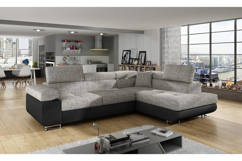 Bobis Sovesofa med Sjeselong Høyre - Grå/Svart - Møbler - Sofaer - Sovesofaer