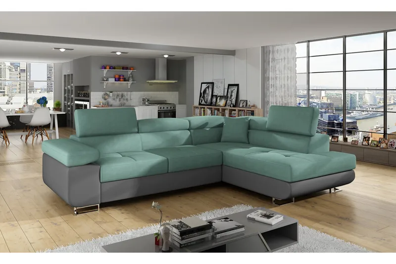 Bobis Sovesofa med Sjeselong Høyre, Grønn/Grå