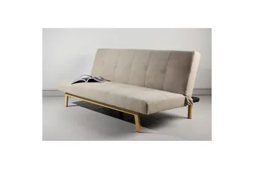 Bodil 2-seter Komfortabel Knappet Sovesofa i Stoff med Trebein - Beige - Møbler - Sofaer - Sovesofaer