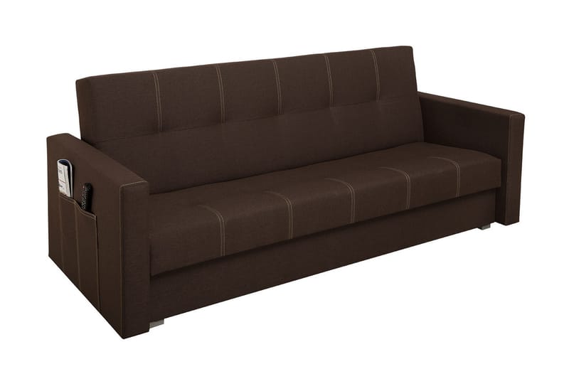 Bona 3-seters Rektangulær Sovesofa 115x190 cm med Oppbevaring i Stoff, Brun