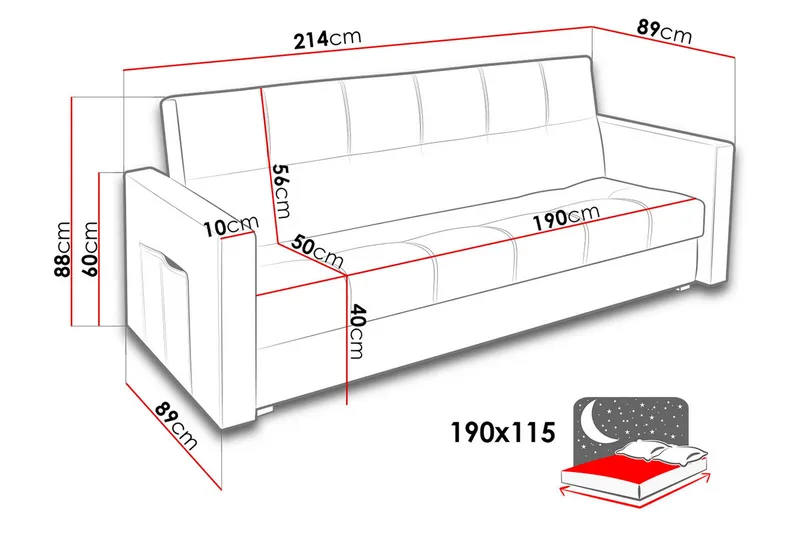 Bona Sovesofa 214x89x88 cm - Møbler - Sofaer - Sovesofaer
